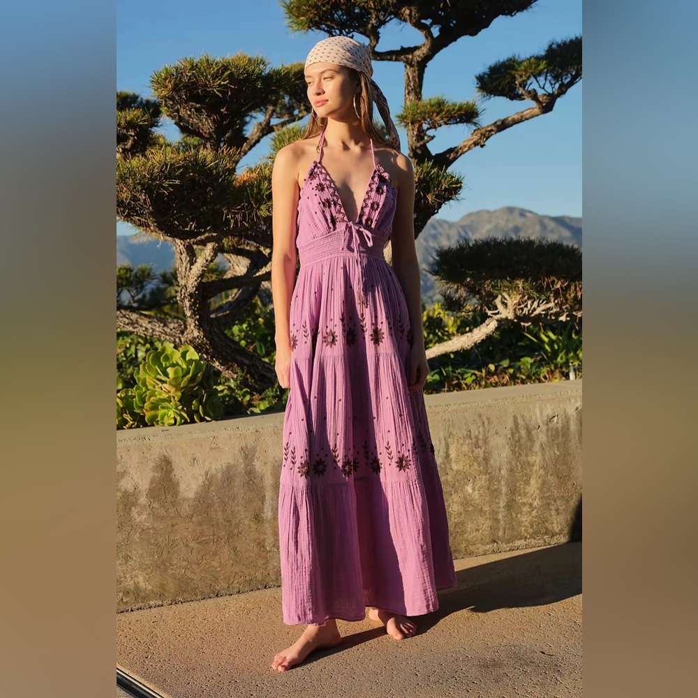 Free People purple bohemian Halter Maxi Dress